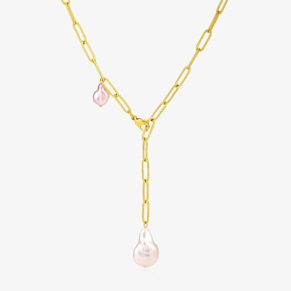 20'' Medium Size Paperclip Chain Necklace With Baroque Pearl Necklace - Picture 3 of 4